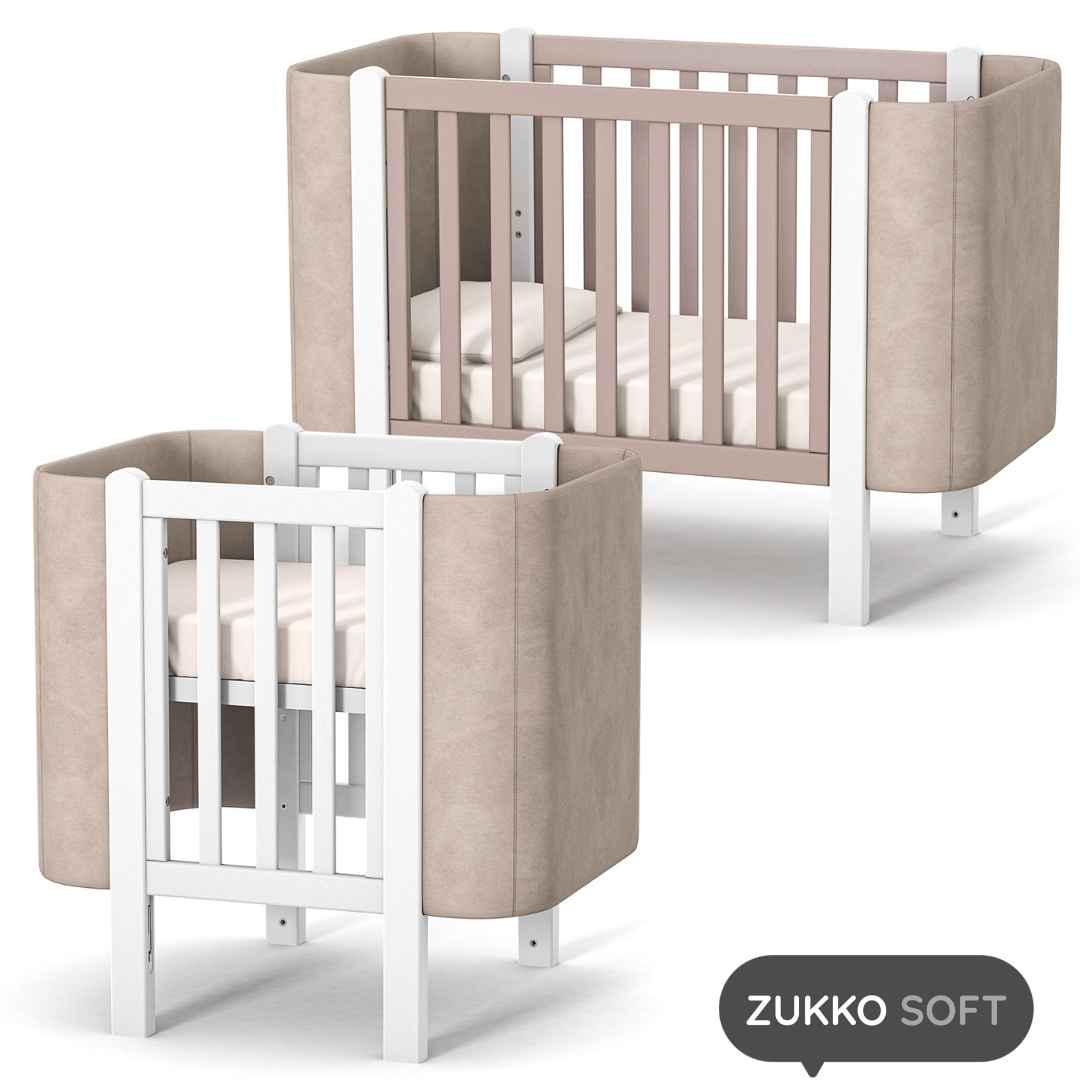 Dětská designová rostoucí postýlka Zukko Soft Gekko Kids. Kolébka a postýlka 2v1. Cappuccino / Bílá